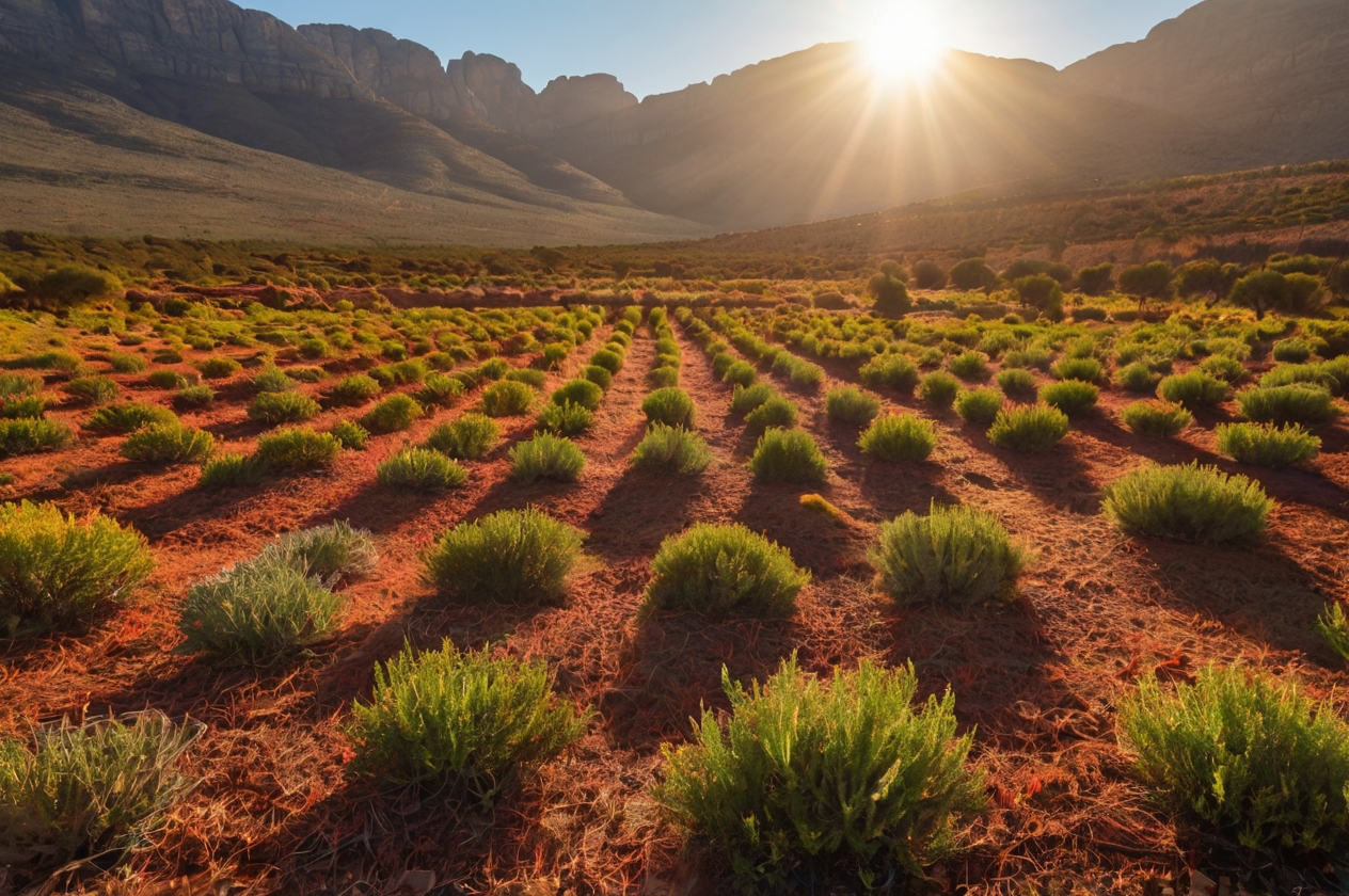 Ein weites Feld in Südafrika, wo Rooibos für die Herstellung von Kräutertee angebaut wird.